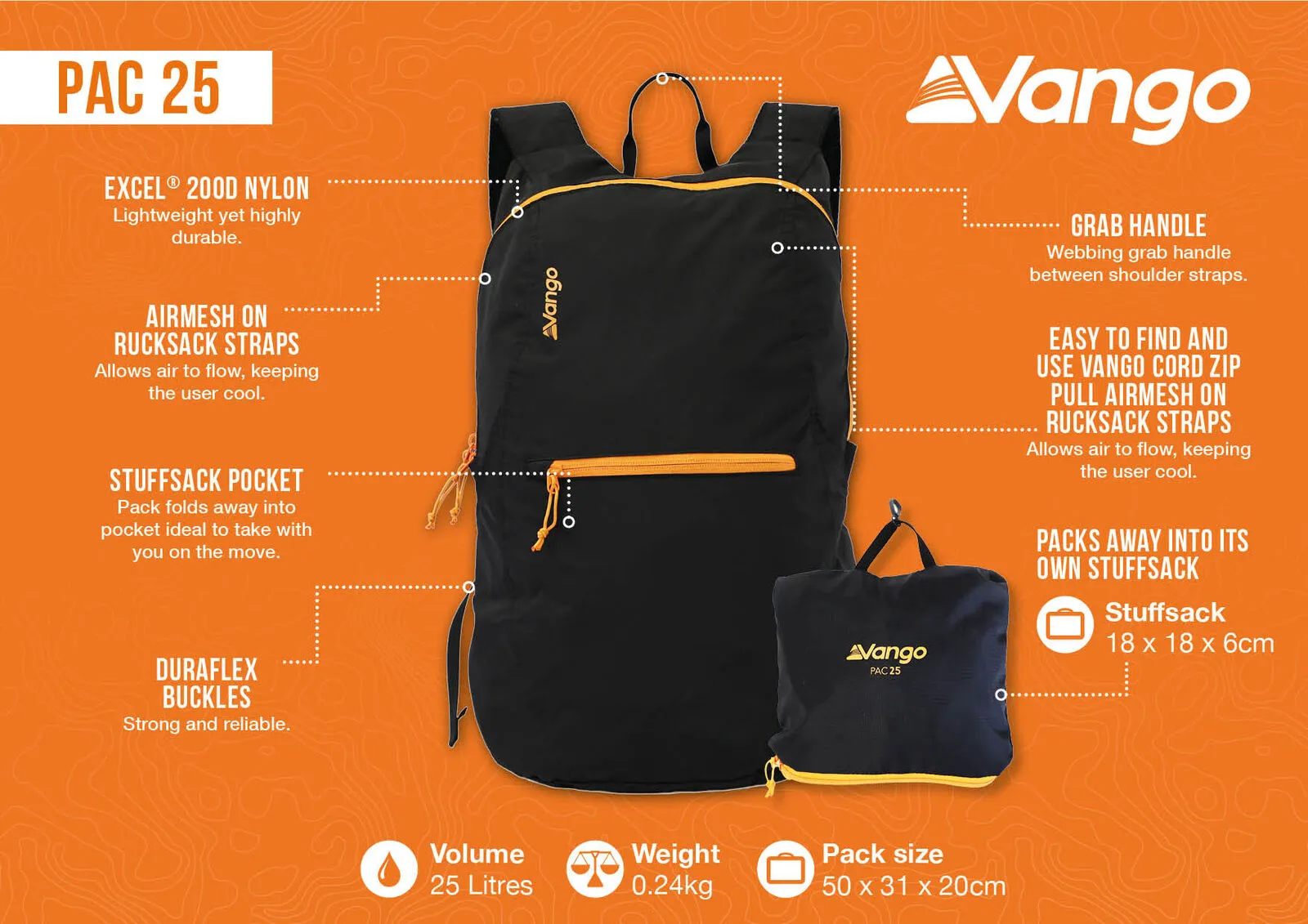 Vango Pac 25 Lightweight Rucksack - Black