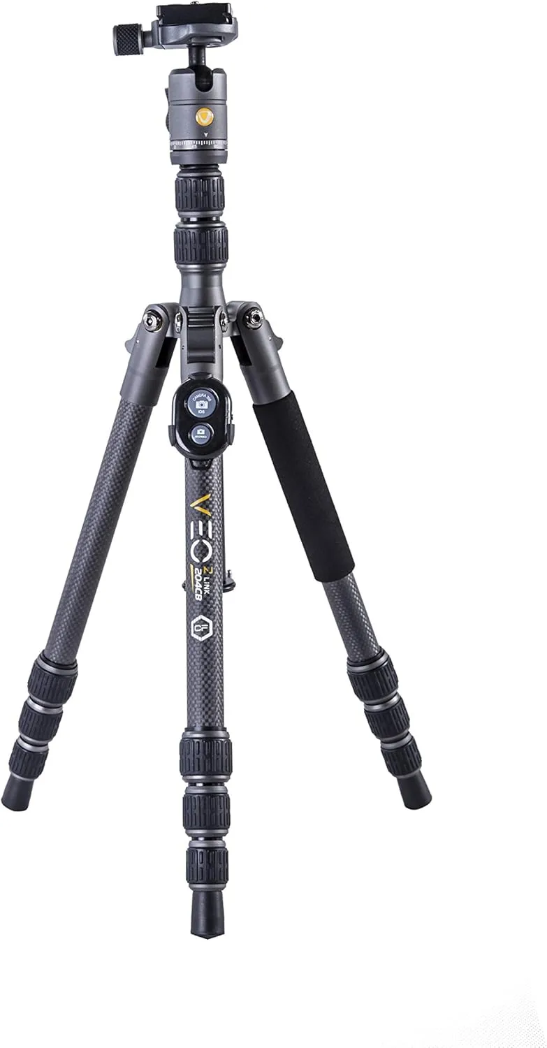 Vanguard VEO3GO204CB Compact, Lightweight Carbon Fiber Travel Tripod with Ball Head, Monopod Option, Smart Phone Holder and Bluetooth Remote