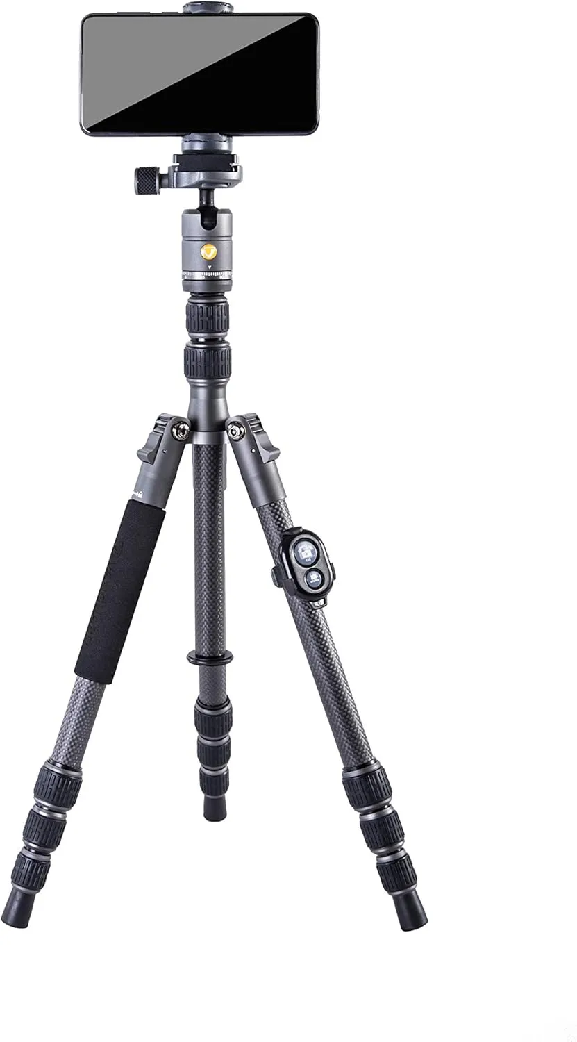 Vanguard VEO3GO204CB Compact, Lightweight Carbon Fiber Travel Tripod with Ball Head, Monopod Option, Smart Phone Holder and Bluetooth Remote