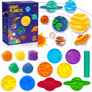 VConejo Color Dough Sets for Kids Ages 2-4, Planets Theme Color Dough Tool Set for Kids Ages 4-8, Color Dough Accessories Toys for Ages 5-7 Boys Girls Toddlers 14 Piece