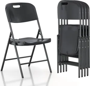 VECELO 4 Pack Folding Chairs, Indoor/Outdoor Use Plastic Seat with Steel Frame, for Events, Office, Wedding, Party, Stackable & Portable, Black
