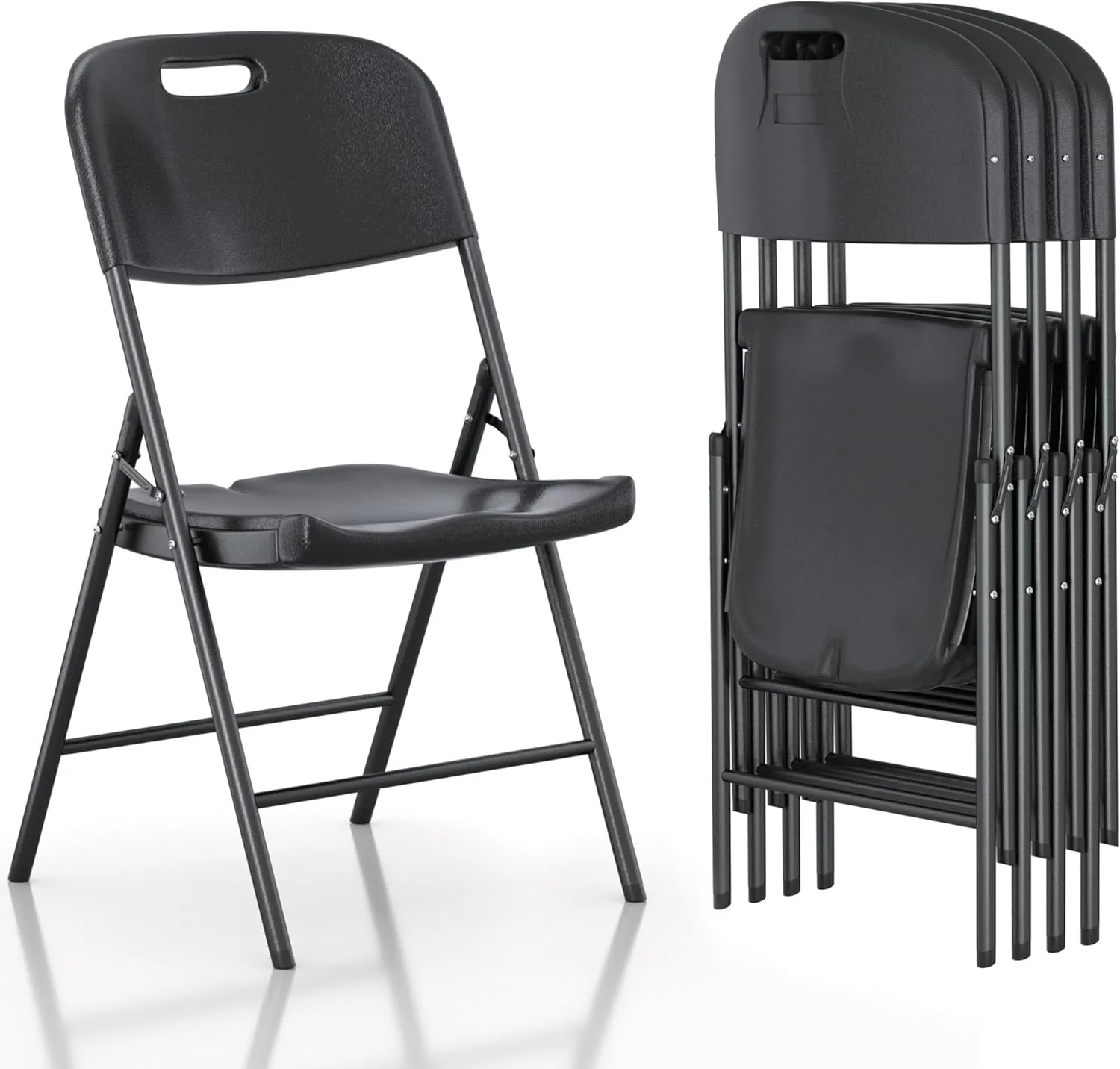 VECELO 4 Pack Folding Chairs, Indoor/Outdoor Use Plastic Seat with Steel Frame, for Events, Office, Wedding, Party, Stackable & Portable, Black