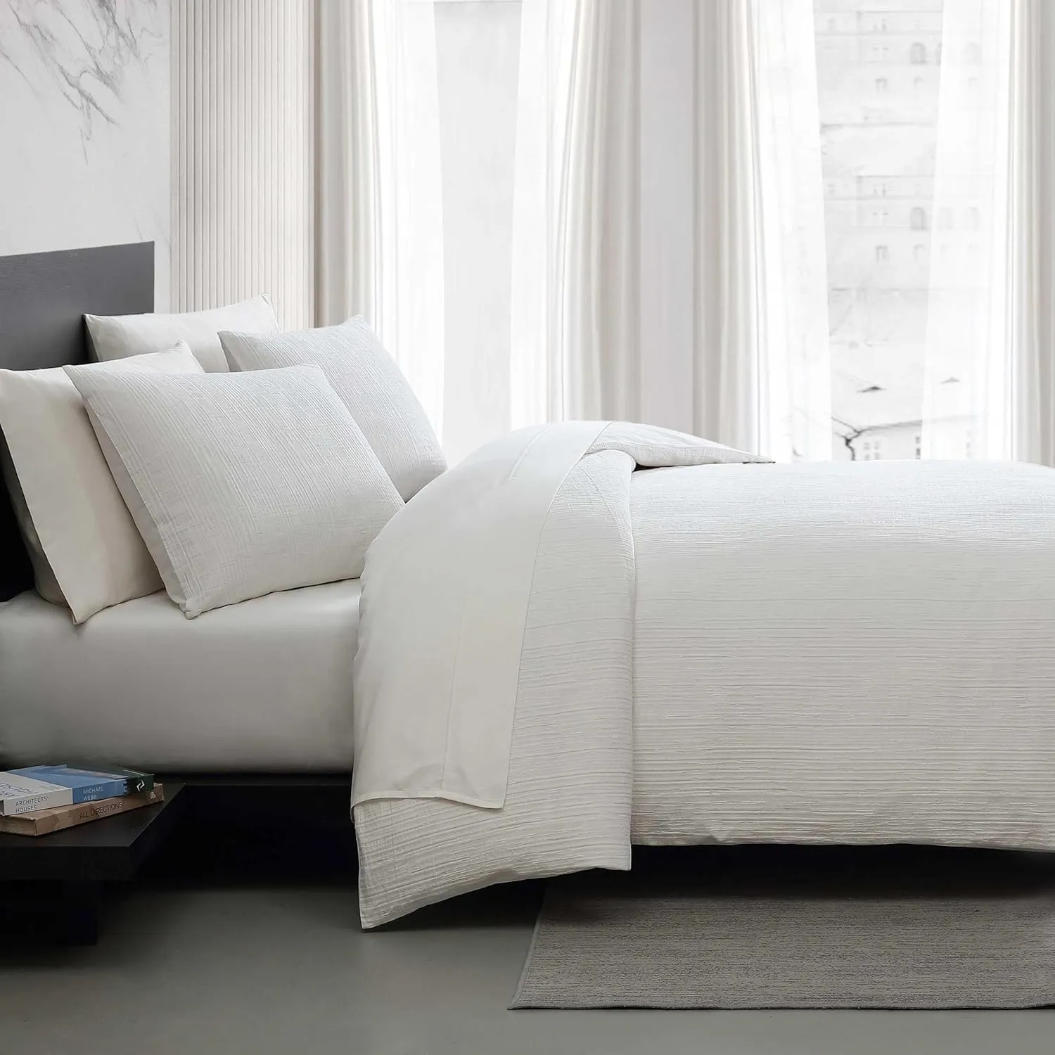 Vera Wang - Comforter Set, Luxurious Bedding Set with Matching Shams, Grid Pattern Design, Chic Room Essentials (Bark Texture White, King)