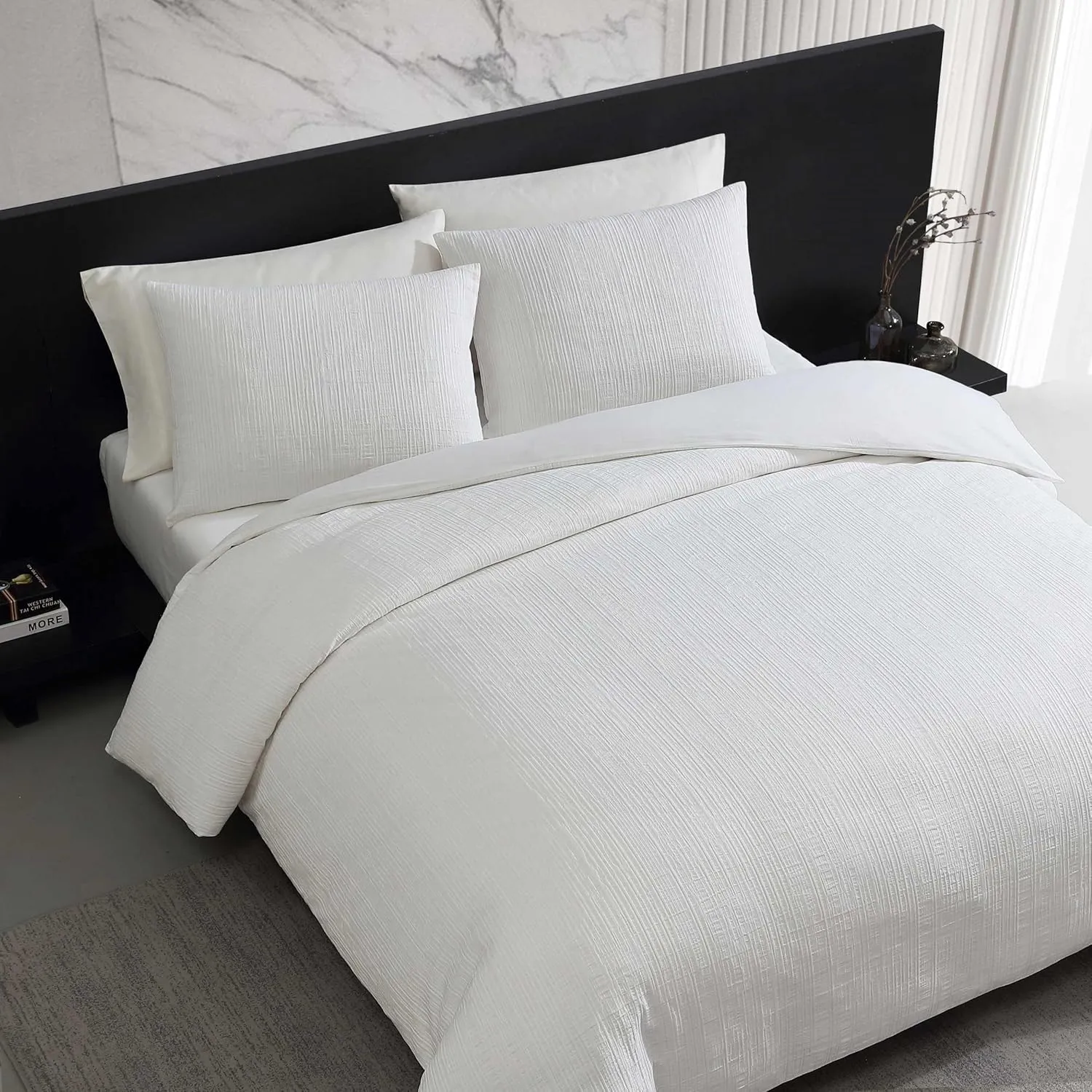 Vera Wang - Comforter Set, Luxurious Bedding Set with Matching Shams, Grid Pattern Design, Chic Room Essentials (Bark Texture White, King)