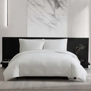 Vera Wang - Comforter Set, Luxurious Bedding Set with Matching Shams, Grid Pattern Design, Chic Room Essentials (Bark Texture White, King)