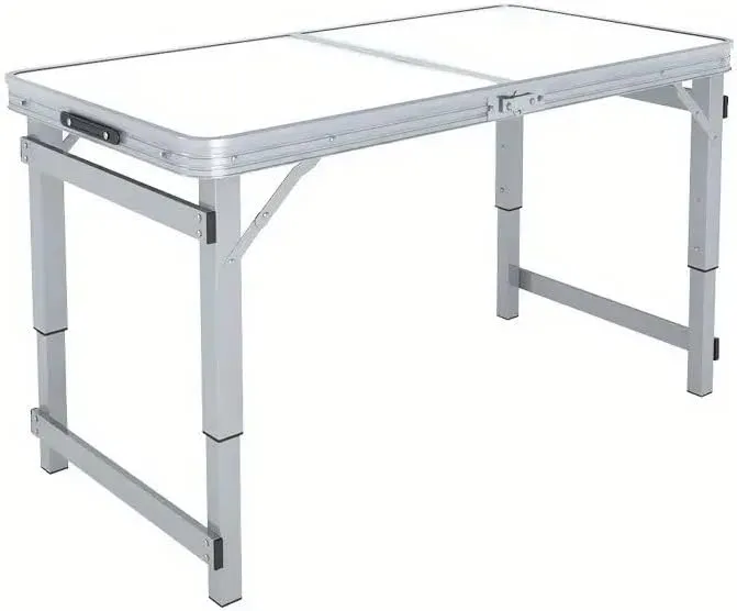 Versatile Outdoor Folding Table, Lightweight Aluminum, 3 Adjustable Heights for Camping, Picnics, and Barbecues, Beige and Silver Gray