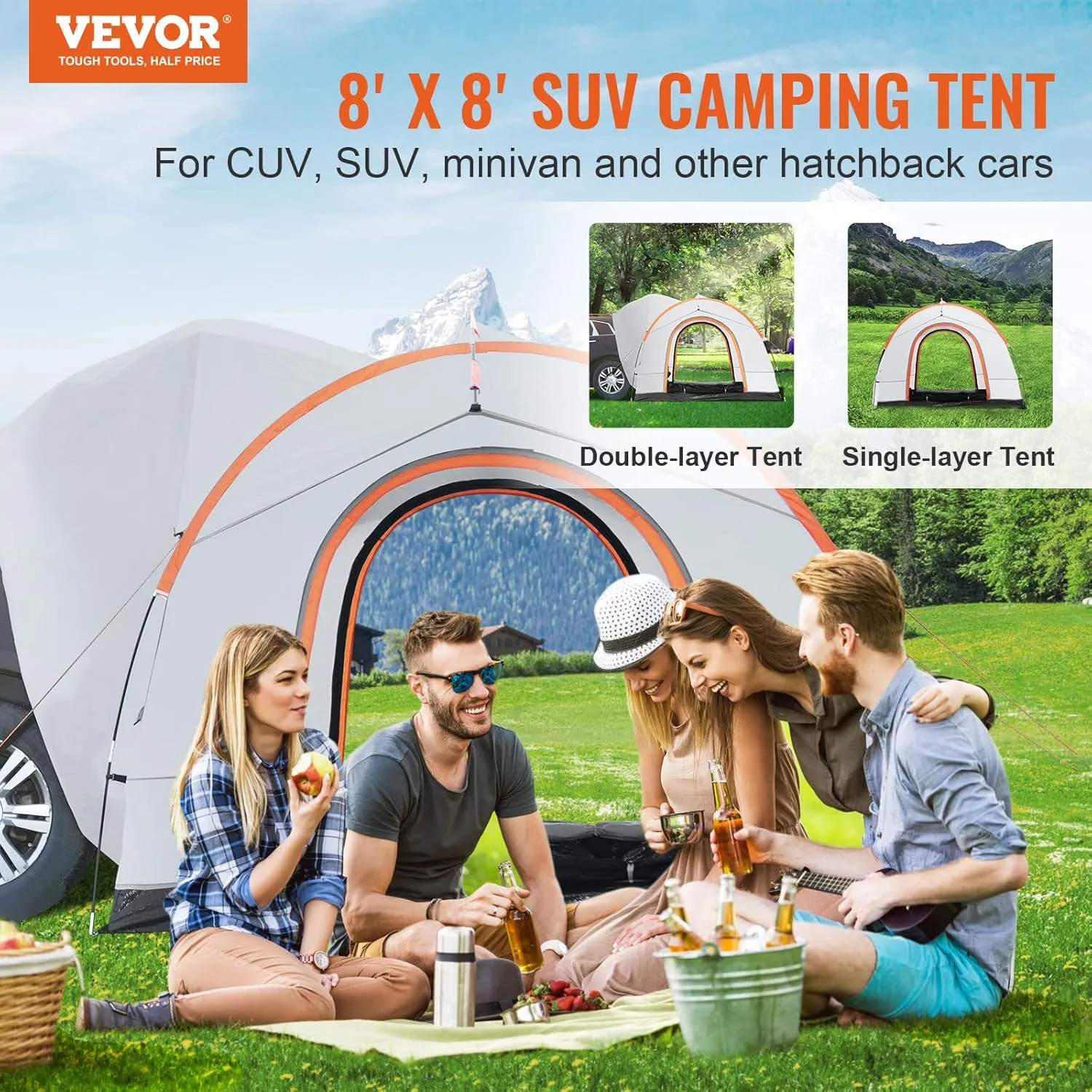 VEVOR Pickup Truck Tent/SUV Tent for Camping, Waterproof PU2000mm Sleeping Truck Bed Tent, Pickup Tent Design for 2-3 Person, SUV Tent Design for 5-8 Person