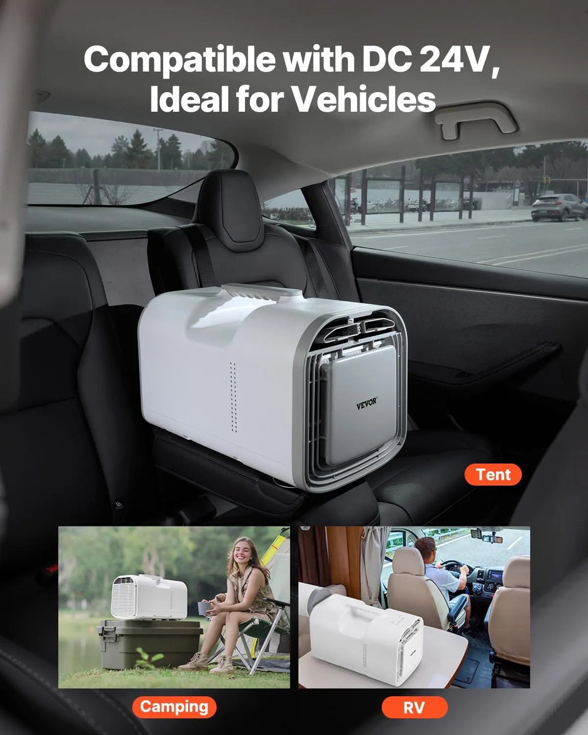 VEVOR Portable Air Conditioner, 4250 BTU 3-Speed Air Conditioning Unit with 24H Timer, Air Portable AC Adjustable from 16-32℃, Compatible with AC/DC, for Outdoor Tent Camping, RVs or Home Use, White