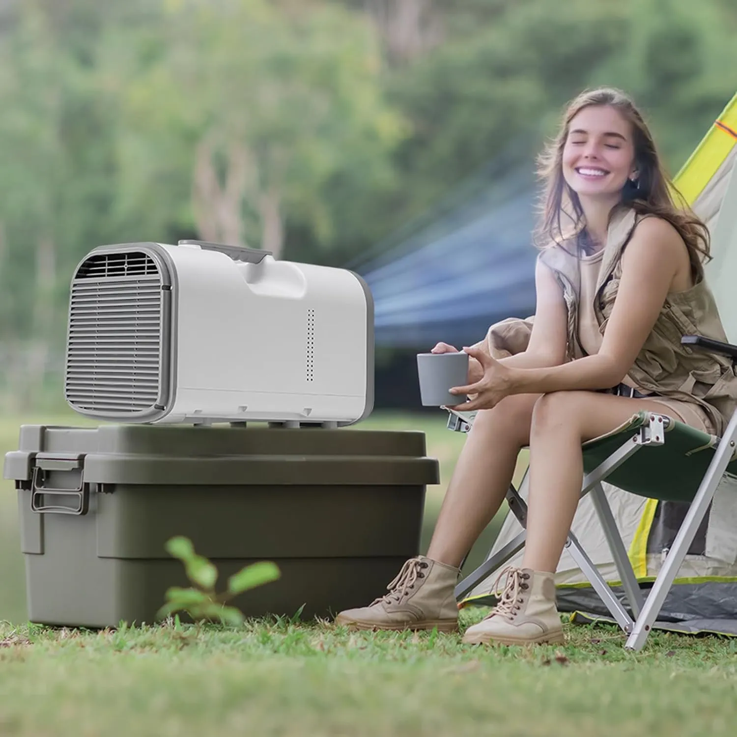 VEVOR Portable Air Conditioner, 4250 BTU 3-Speed Air Conditioning Unit with 24H Timer, Air Portable AC Adjustable from 16-32℃, Compatible with AC/DC, for Outdoor Tent Camping, RVs or Home Use, White