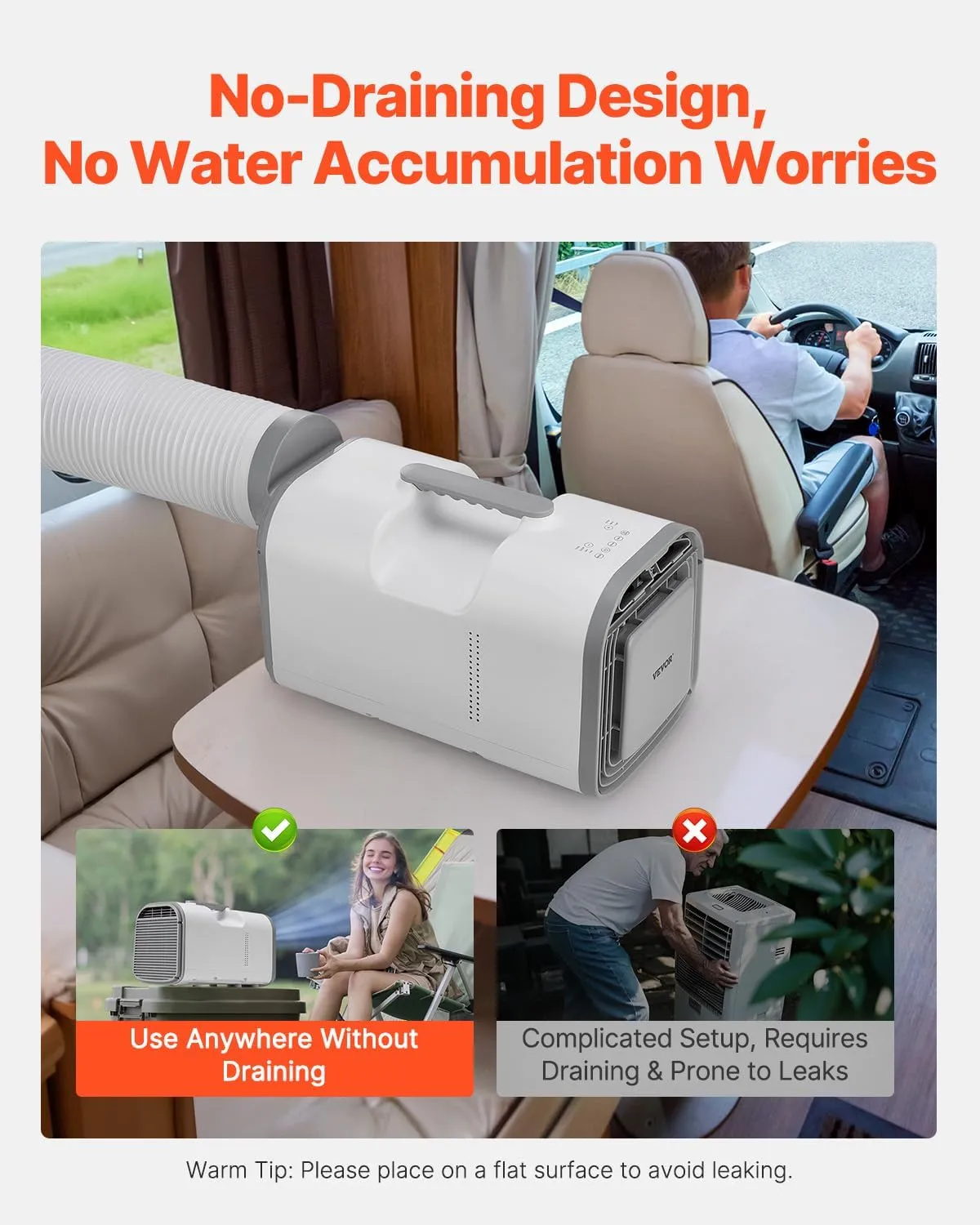 VEVOR Portable Air Conditioner, 4250 BTU 3-Speed Air Conditioning Unit with 24H Timer, Air Portable AC Adjustable from 16-32℃, Compatible with AC/DC, for Outdoor Tent Camping, RVs or Home Use, White