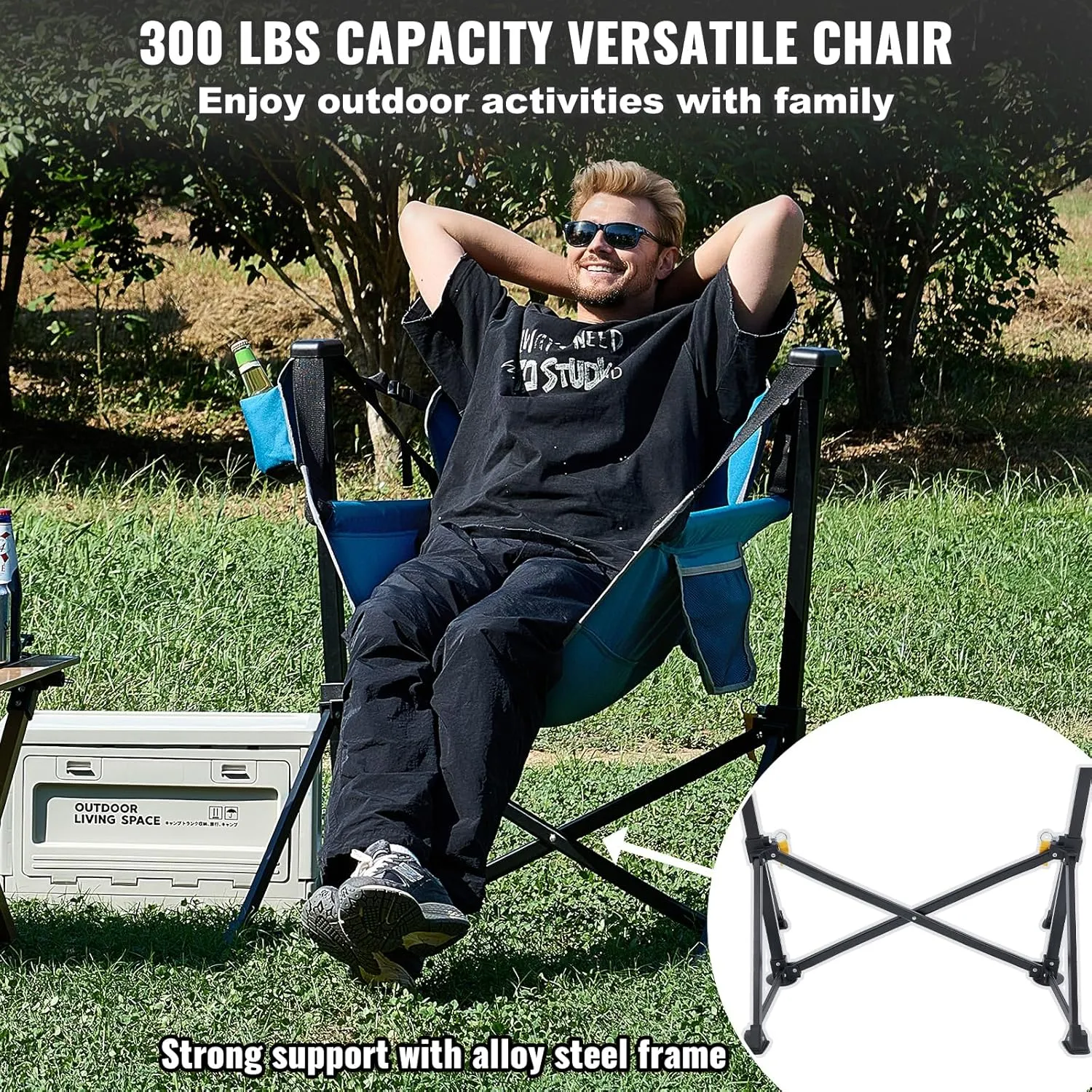 VEVOR Reclining Camping Chair, 300 lbs Load Camping Hammock Chair, Rocking Lounge Folding Chair with Cup Holder Storage Bag Headrest & Adjustable Backrest, for Camping and Other Outdoor Activities