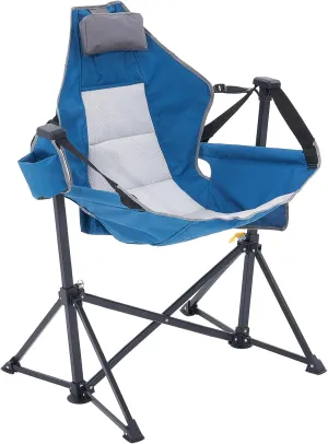VEVOR Reclining Camping Chair, 300 lbs Load Camping Hammock Chair, Rocking Lounge Folding Chair with Cup Holder Storage Bag Headrest & Adjustable Backrest, for Camping and Other Outdoor Activities