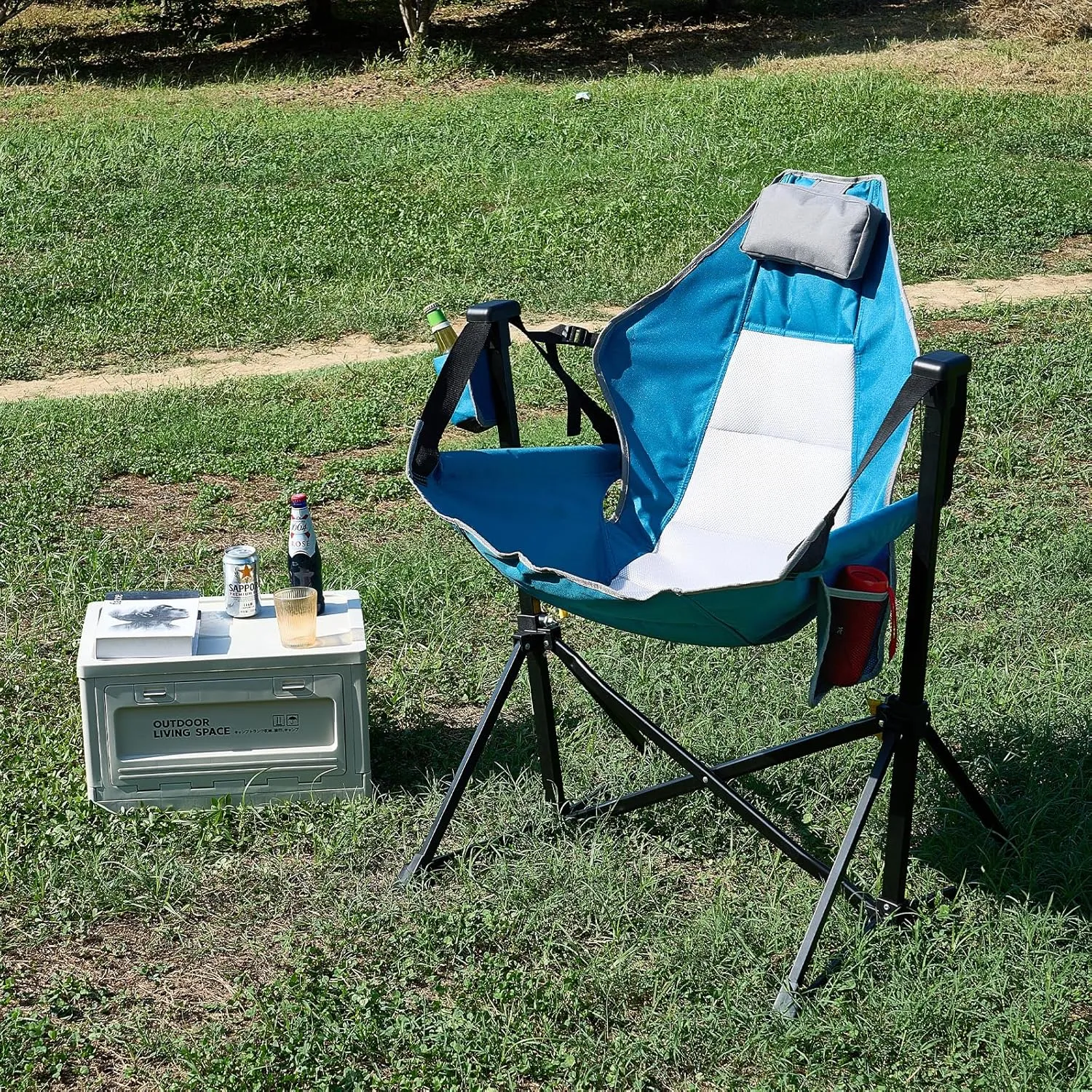 VEVOR Reclining Camping Chair, 300 lbs Load Camping Hammock Chair, Rocking Lounge Folding Chair with Cup Holder Storage Bag Headrest & Adjustable Backrest, for Camping and Other Outdoor Activities