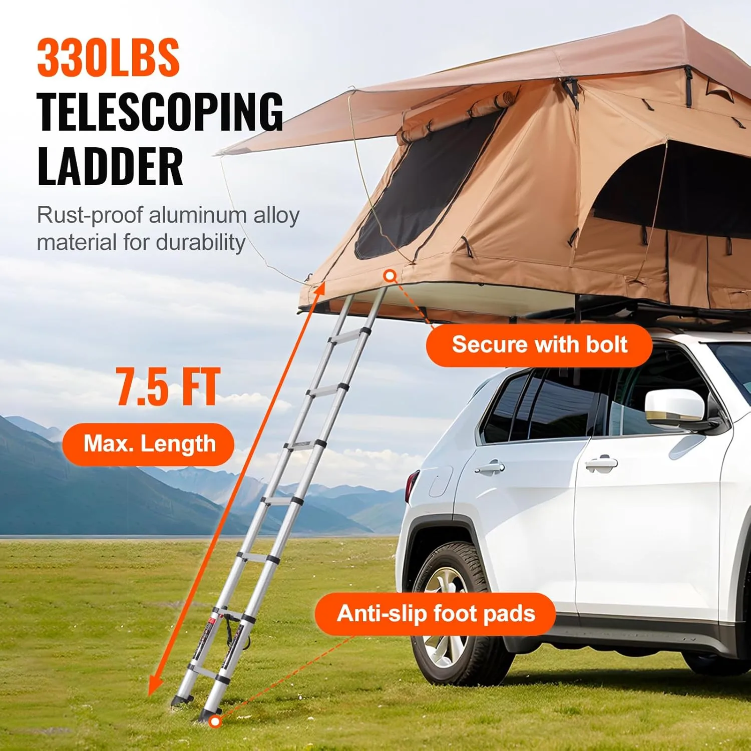 VEVOR Rooftop Tent Hard Shell, Roof Top Tent for Car SUV Truck Jeep Van Camping, Roof Tent with Telescopic Ladder Thick Mattress & LED Strip Light, 2-3 Person Family Camping Tent