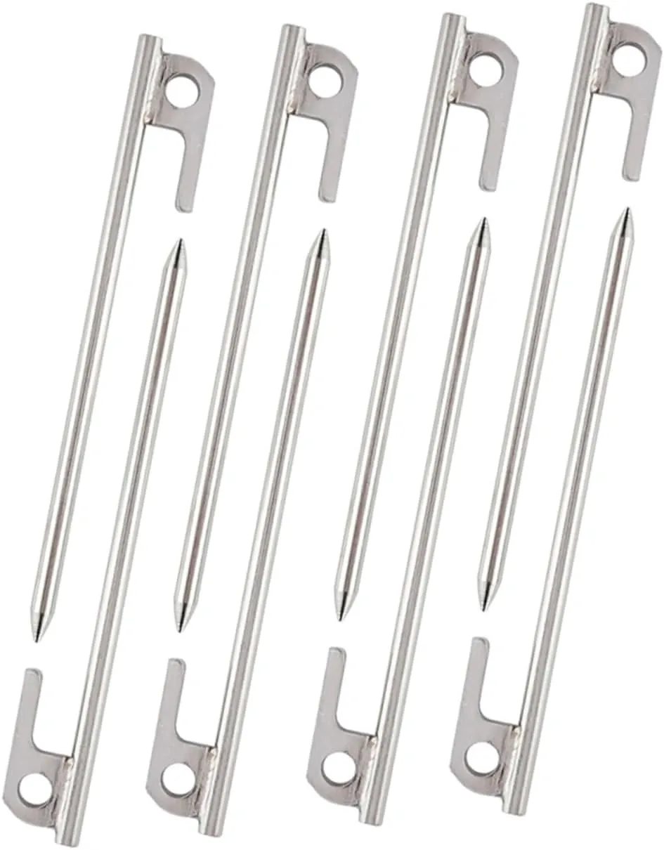 VICASKY 8 Pcs Stainless Steel Ground Nail Tent for Camping Tent Pegs Heavy Duty Lightweight Camping Shelter Campsite Replacement Type Tarp Poles Camping Tent Anchors Camping Canopy Silver