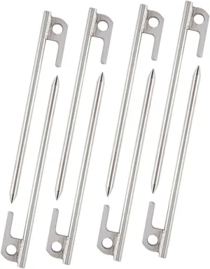 VICASKY 8 Pcs Stainless Steel Ground Nail Tent for Camping Tent Pegs Heavy Duty Lightweight Camping Shelter Campsite Replacement Type Tarp Poles Camping Tent Anchors Camping Canopy Silver