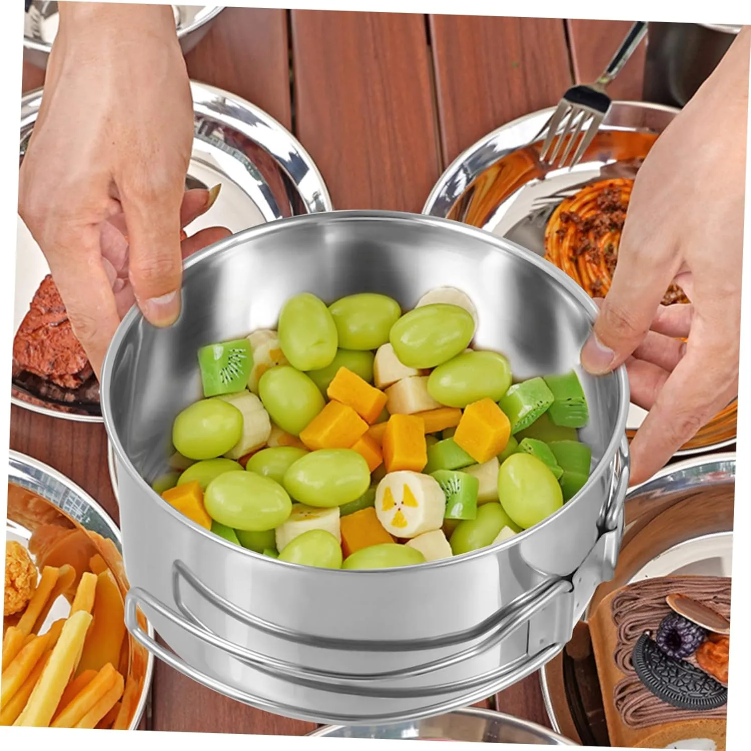 VICASKY Stainless Steel Cooking Pot Pan Outdoor Camping Cookware for Picnic Stackable Design Wear Resistant and