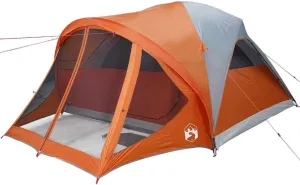 vidaXL Family Tent - Tunnel Shelter/Camping Gear - 6-Person Capacity - Waterproof Grey/Orange with Polyester PU Coating - Portable - 1 Bedroom, 3 Windows