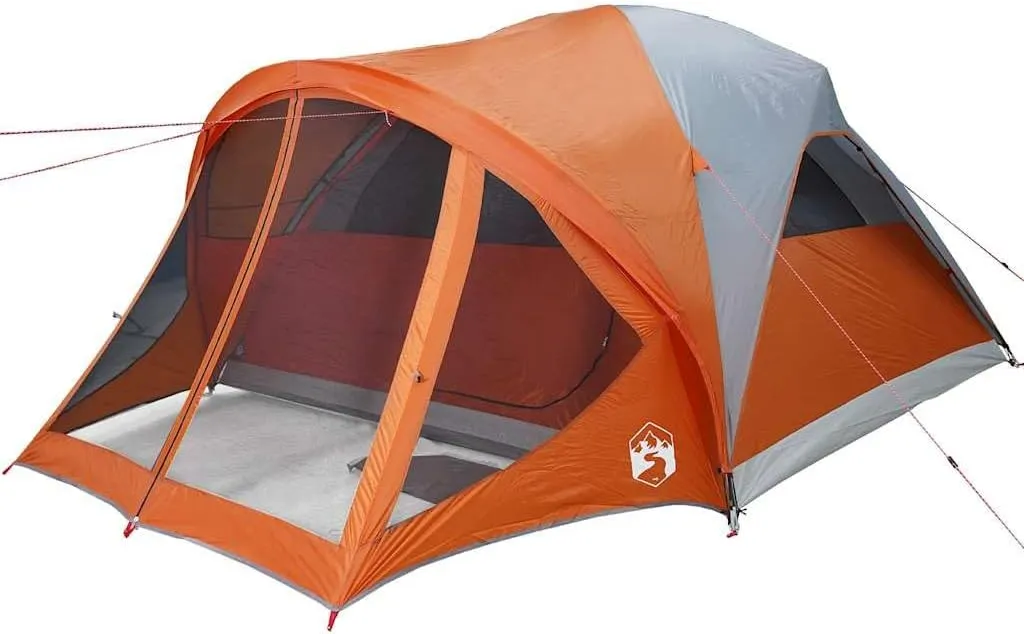 vidaXL Family Tent - Tunnel Shelter/Camping Gear - 6-Person Capacity - Waterproof Grey/Orange with Polyester PU Coating - Portable - 1 Bedroom, 3 Windows