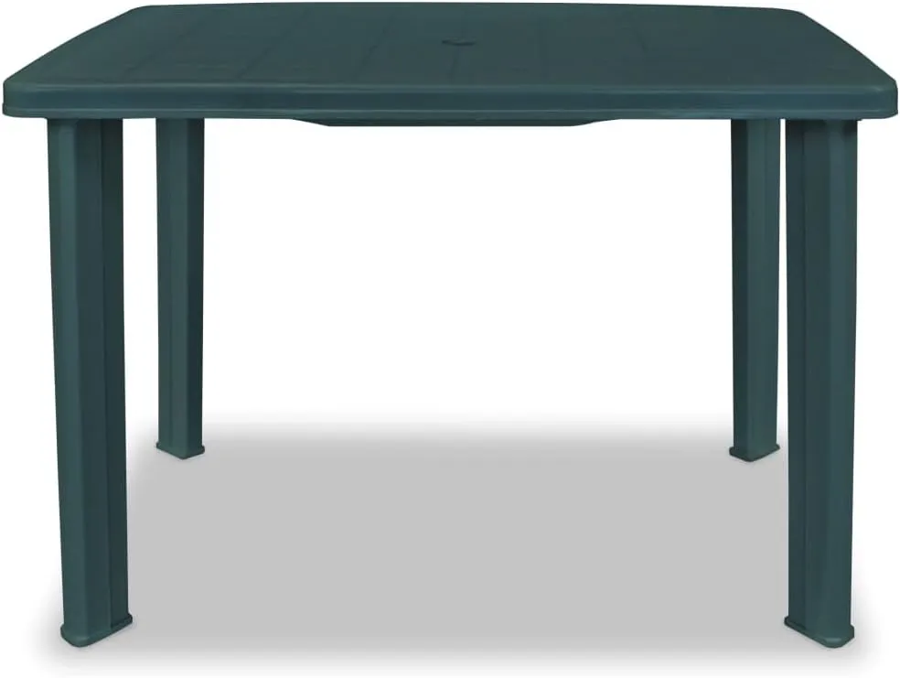 vidaXL Green Patio Table - 39.8 x 26.8 x 28.3 in - Weather-Resistant Plastic for Outdoor Dining- with Umbrella Hole, Lightweight and Easy to Clean