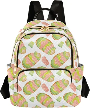 VIGTRO Women Fashion Backpack Quilted Mini Purse Breakfast Salmon Avocado Slices, Lightweight Travel Casual Shoulder Backpack with Adjustable Straps Size M