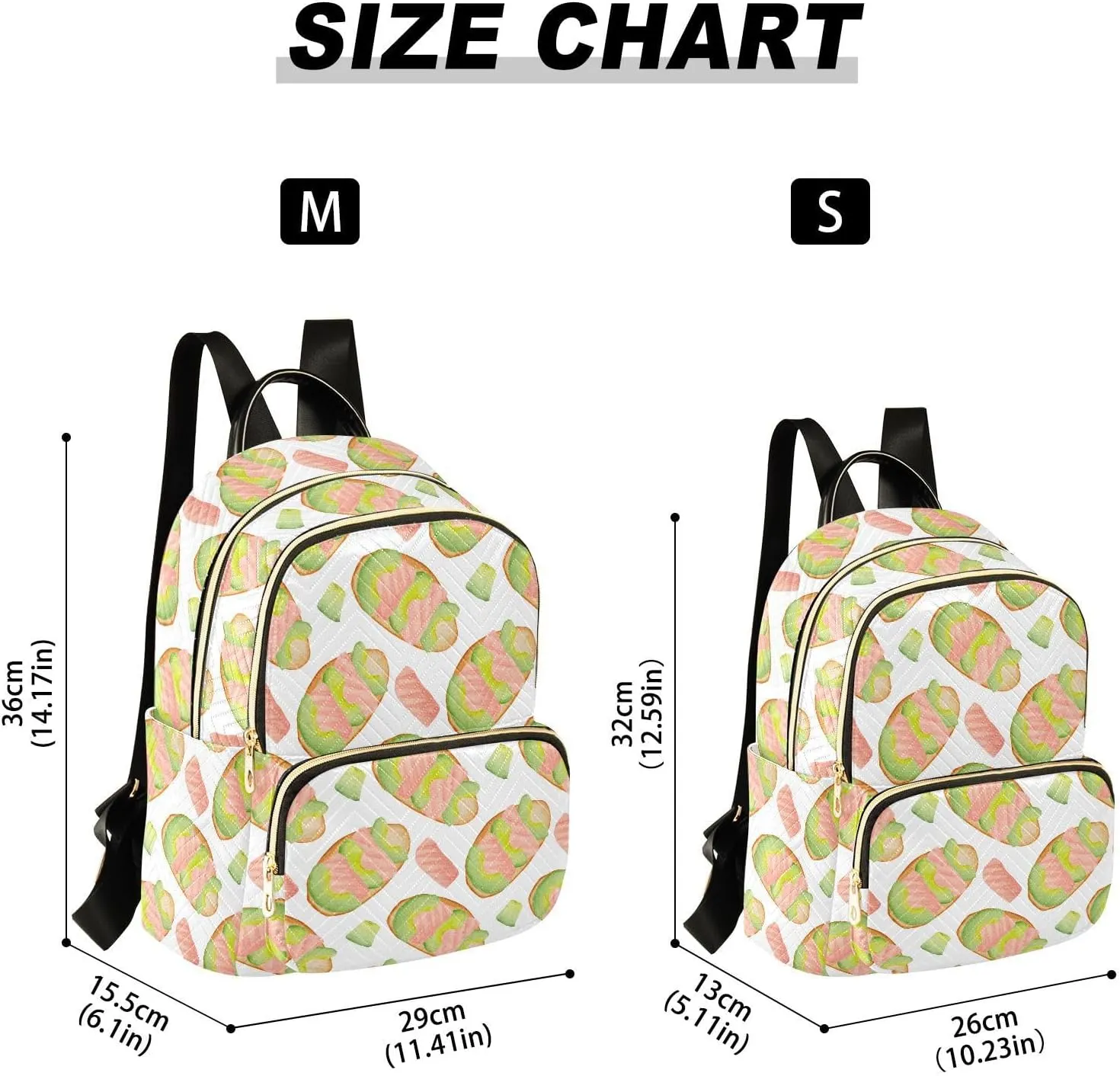 VIGTRO Women Fashion Backpack Quilted Mini Purse Breakfast Salmon Avocado Slices, Lightweight Travel Casual Shoulder Backpack with Adjustable Straps Size M