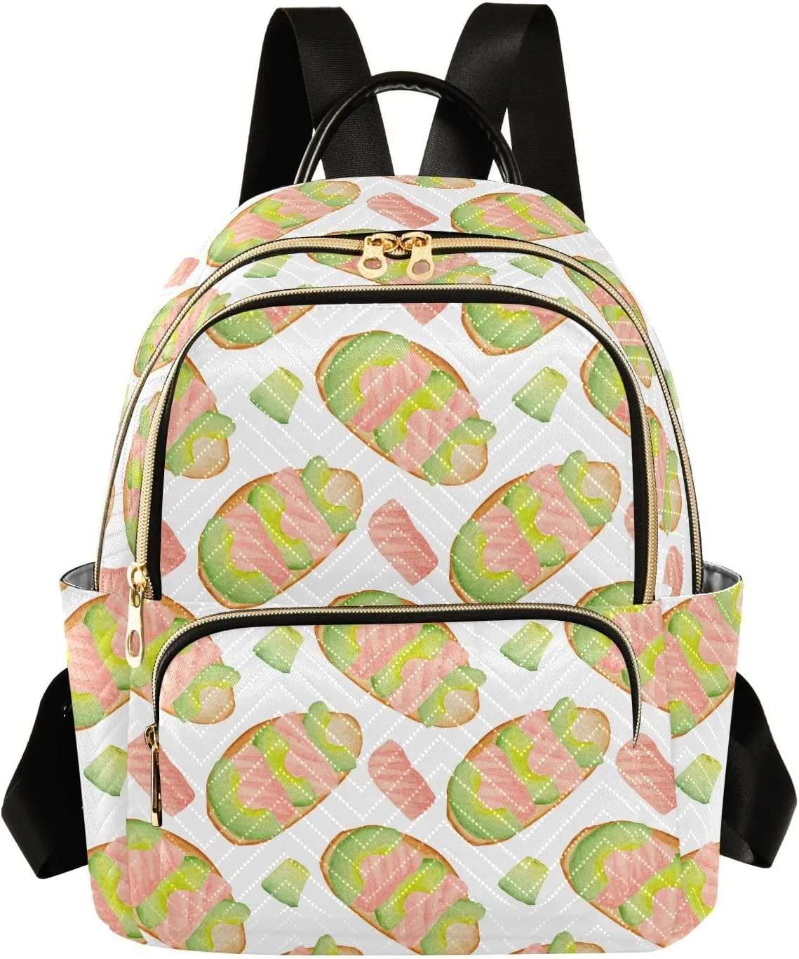 VIGTRO Women Fashion Backpack Quilted Mini Purse Breakfast Salmon Avocado Slices, Lightweight Travel Casual Shoulder Backpack with Adjustable Straps Size M