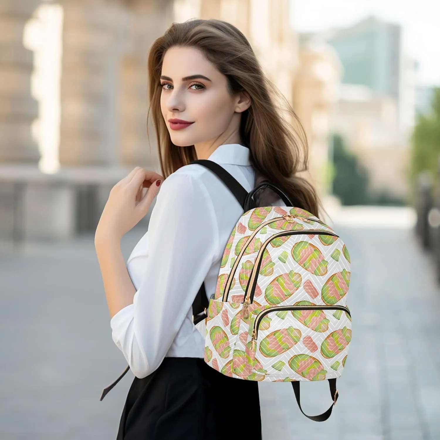 VIGTRO Women Fashion Backpack Quilted Mini Purse Breakfast Salmon Avocado Slices, Lightweight Travel Casual Shoulder Backpack with Adjustable Straps Size M