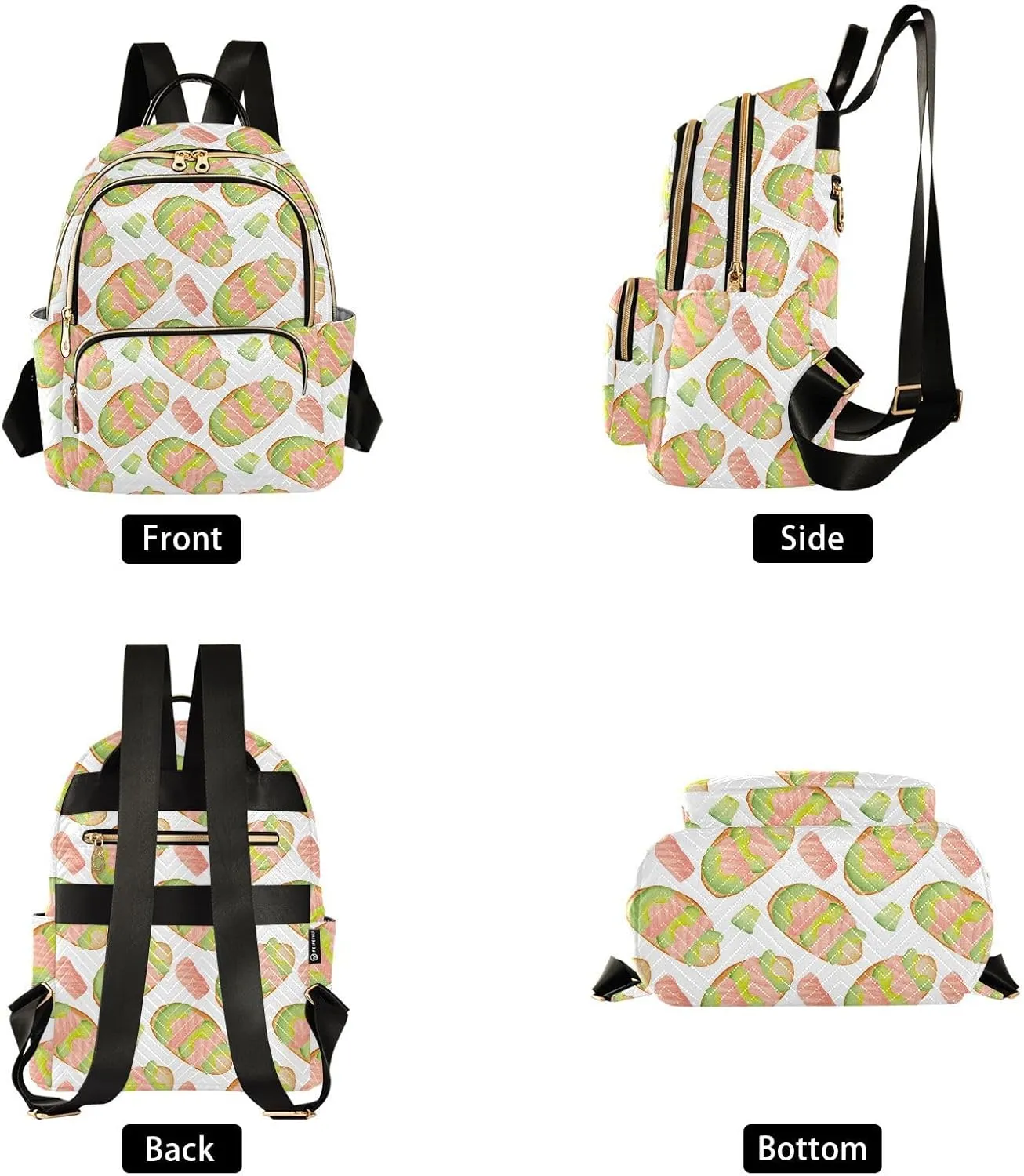 VIGTRO Women Fashion Backpack Quilted Mini Purse Breakfast Salmon Avocado Slices, Lightweight Travel Casual Shoulder Backpack with Adjustable Straps Size M