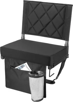 VILLEY Stadium Seats for Bleacher with Back Support, Folding Stadium Seat Cushion, Portable Bleacher Chair, Stadium Chair for Sports Events, Black