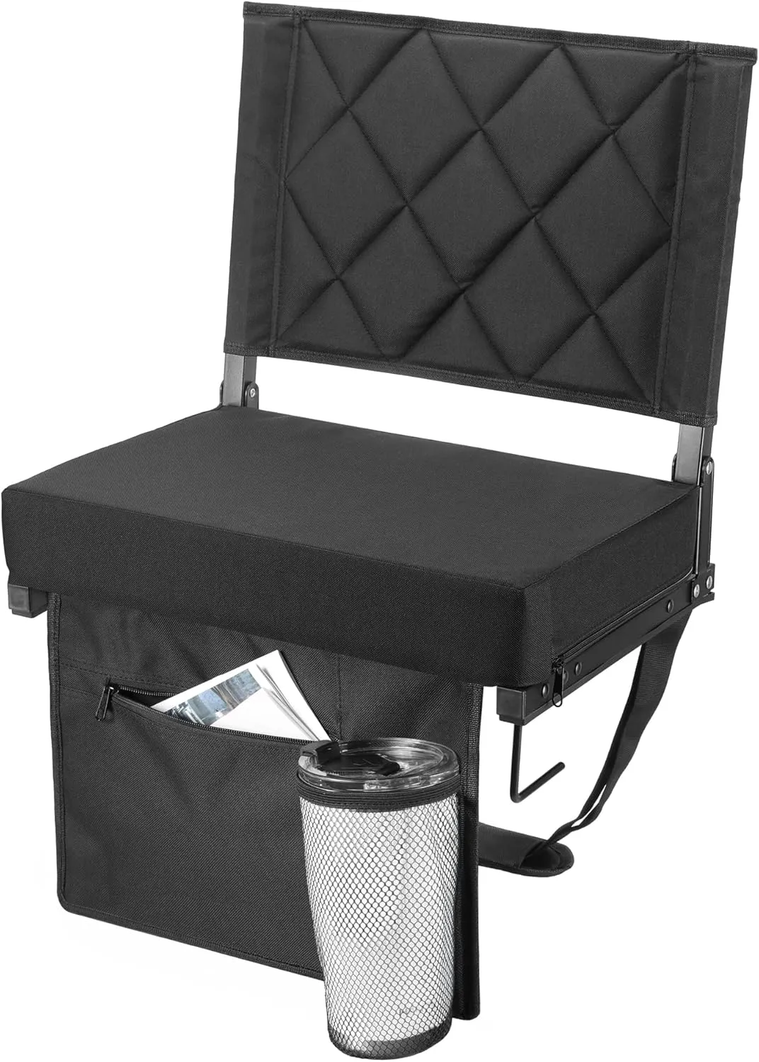 VILLEY Stadium Seats for Bleacher with Back Support, Folding Stadium Seat Cushion, Portable Bleacher Chair, Stadium Chair for Sports Events, Black