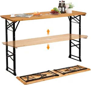 VINGLI 67 Inch Wooden Folding Picnic Table, Picnic Beer Table with Umbrella Hole, Adjustable Heights (29.5" Sitting & 41.5" Standing) – Perfect for Picnics, BBQs, Parties, Bars, and Camping