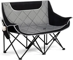 VINGLI Double Camping Chair Camping Couch, Portable Folding Outdoor Camping Loveseat with Cup Hold for Beach/Outdoor/Patio, Padded Seats & Armrests (440lbs)