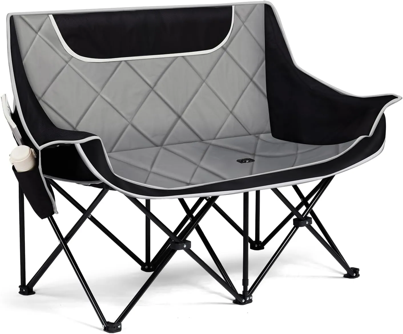 VINGLI Double Camping Chair Camping Couch, Portable Folding Outdoor Camping Loveseat with Cup Hold for Beach/Outdoor/Patio, Padded Seats & Armrests (440lbs)