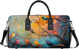 Vintage Bird Floral Travel Duffle Bag for Women Men Foldable Waterproof Weekender Bag Carry on Tote for Overnight Sports Gym Colorful Bird