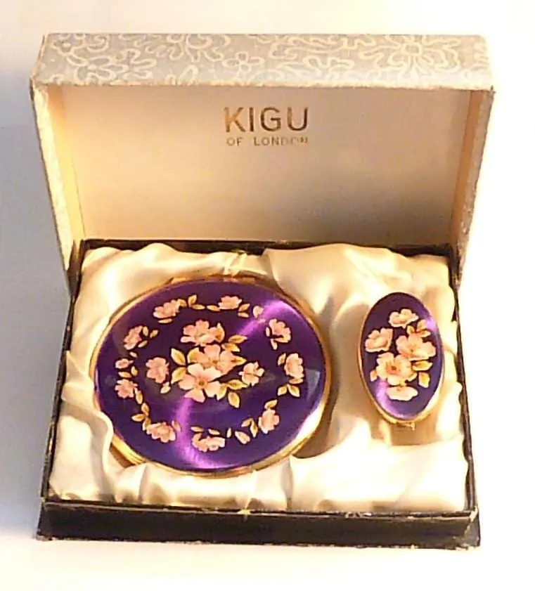 Vintage boxed Kigu compact set vanity set unused compact mirrors for sale