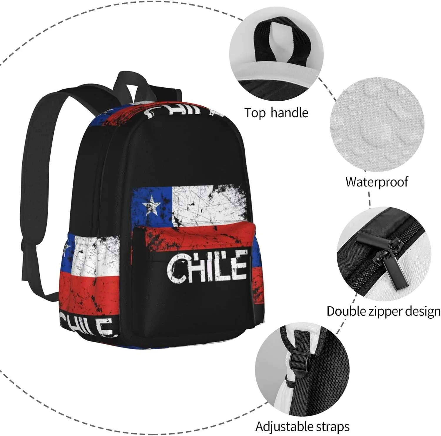 Vintage Chile Chilean Flag Backpack Large Capacity Backpack Lightweight Double Shoulder Bag For Women Men Travel