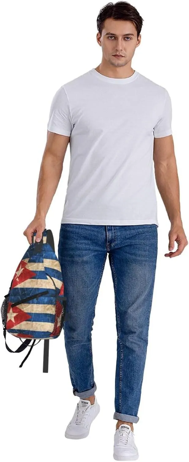 Vintage Cuban Flag Crossbody Bag Cross Chest Bag Adjustable Sling Backpack Sports Gym Shoulder Bags Travel Cycling Daypack Diagonally Casual Rucksack