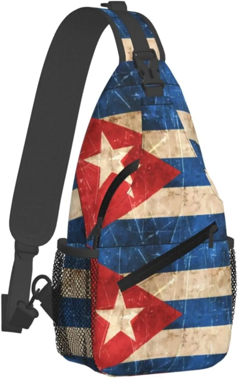 Vintage Cuban Flag Crossbody Bag Cross Chest Bag Adjustable Sling Backpack Sports Gym Shoulder Bags Travel Cycling Daypack Diagonally Casual Rucksack