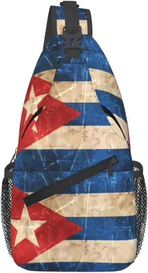 Vintage Cuban Flag Crossbody Bag Cross Chest Bag Adjustable Sling Backpack Sports Gym Shoulder Bags Travel Cycling Daypack Diagonally Casual Rucksack
