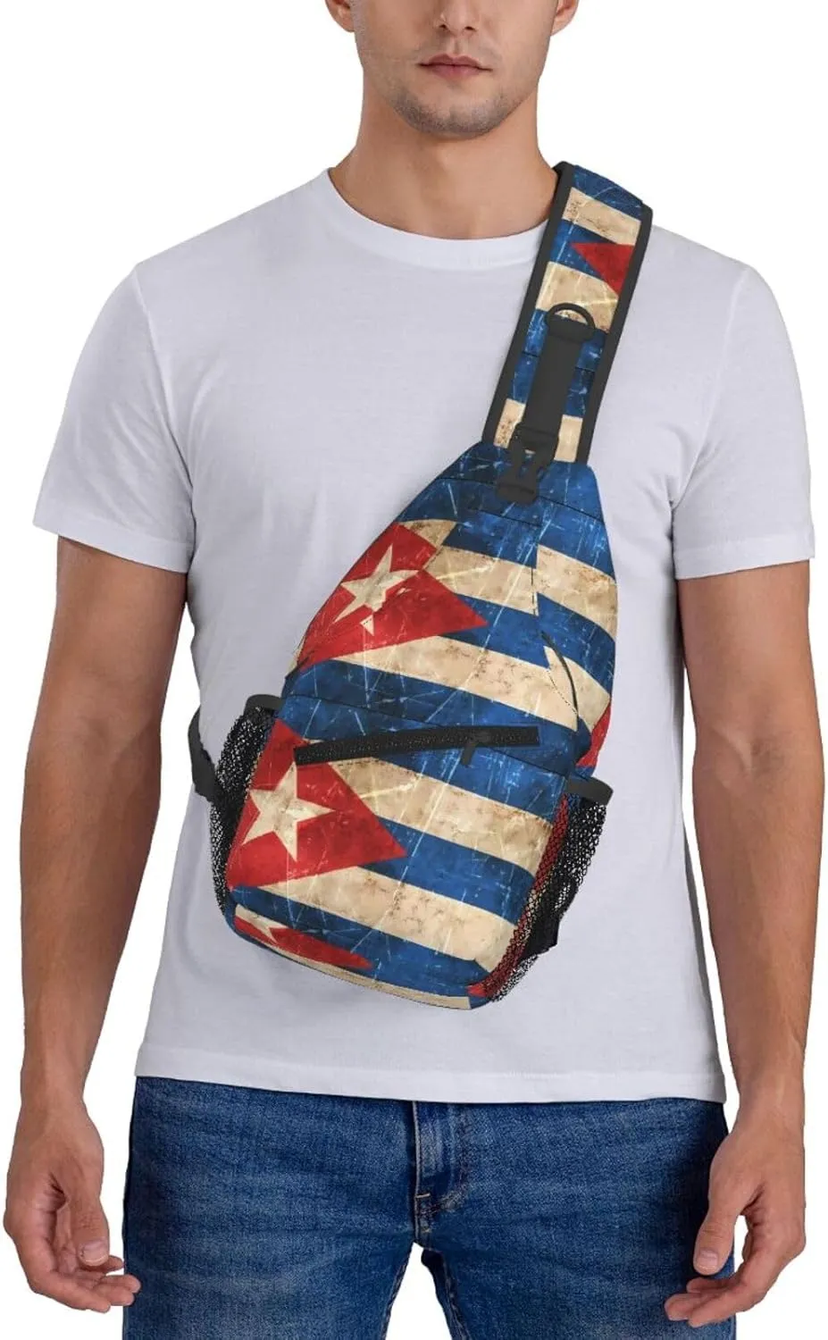 Vintage Cuban Flag Crossbody Bag Cross Chest Bag Adjustable Sling Backpack Sports Gym Shoulder Bags Travel Cycling Daypack Diagonally Casual Rucksack