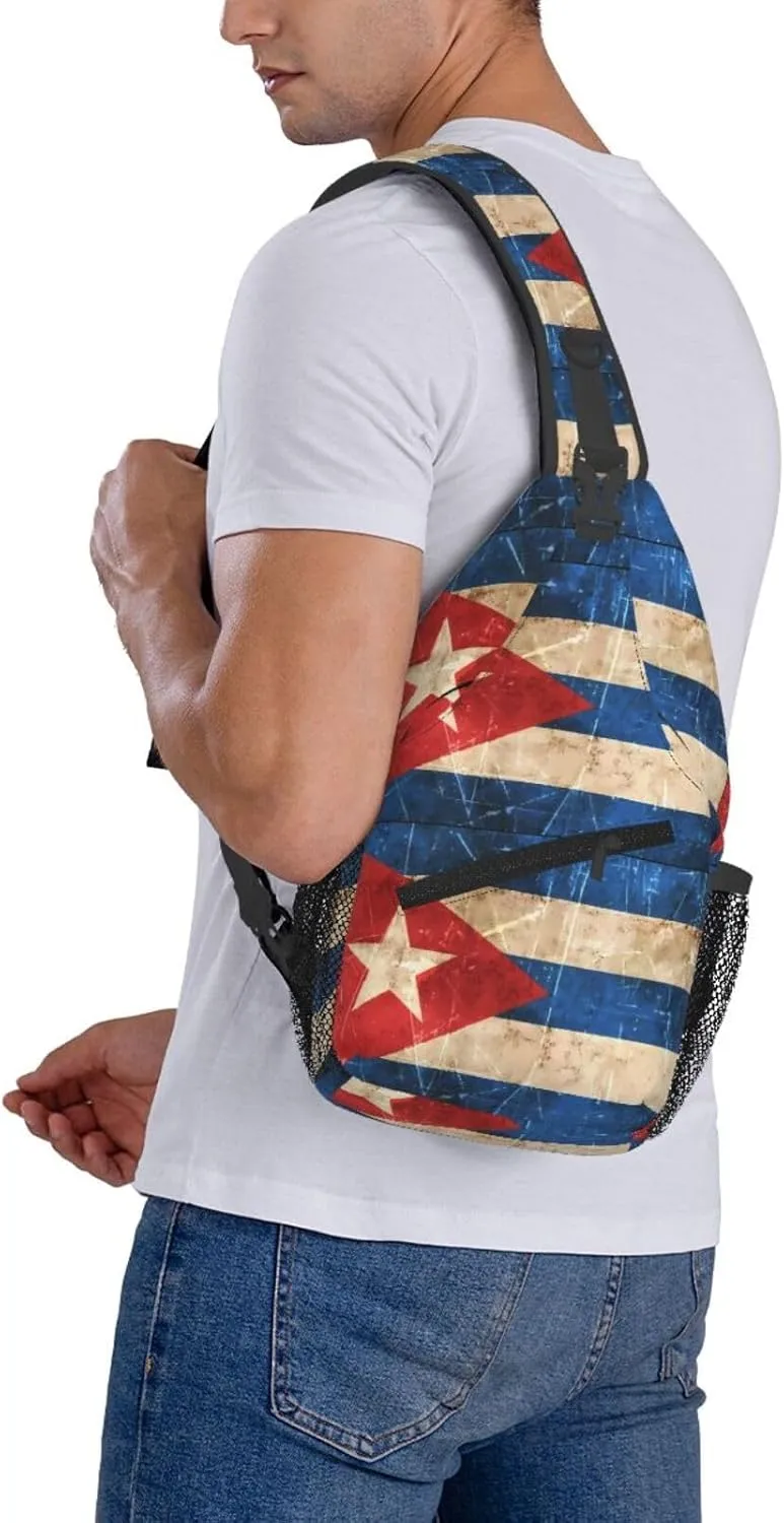 Vintage Cuban Flag Crossbody Bag Cross Chest Bag Adjustable Sling Backpack Sports Gym Shoulder Bags Travel Cycling Daypack Diagonally Casual Rucksack
