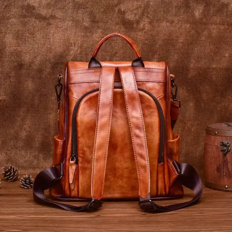 Vintage Style Anti-Theft Leather Backpack