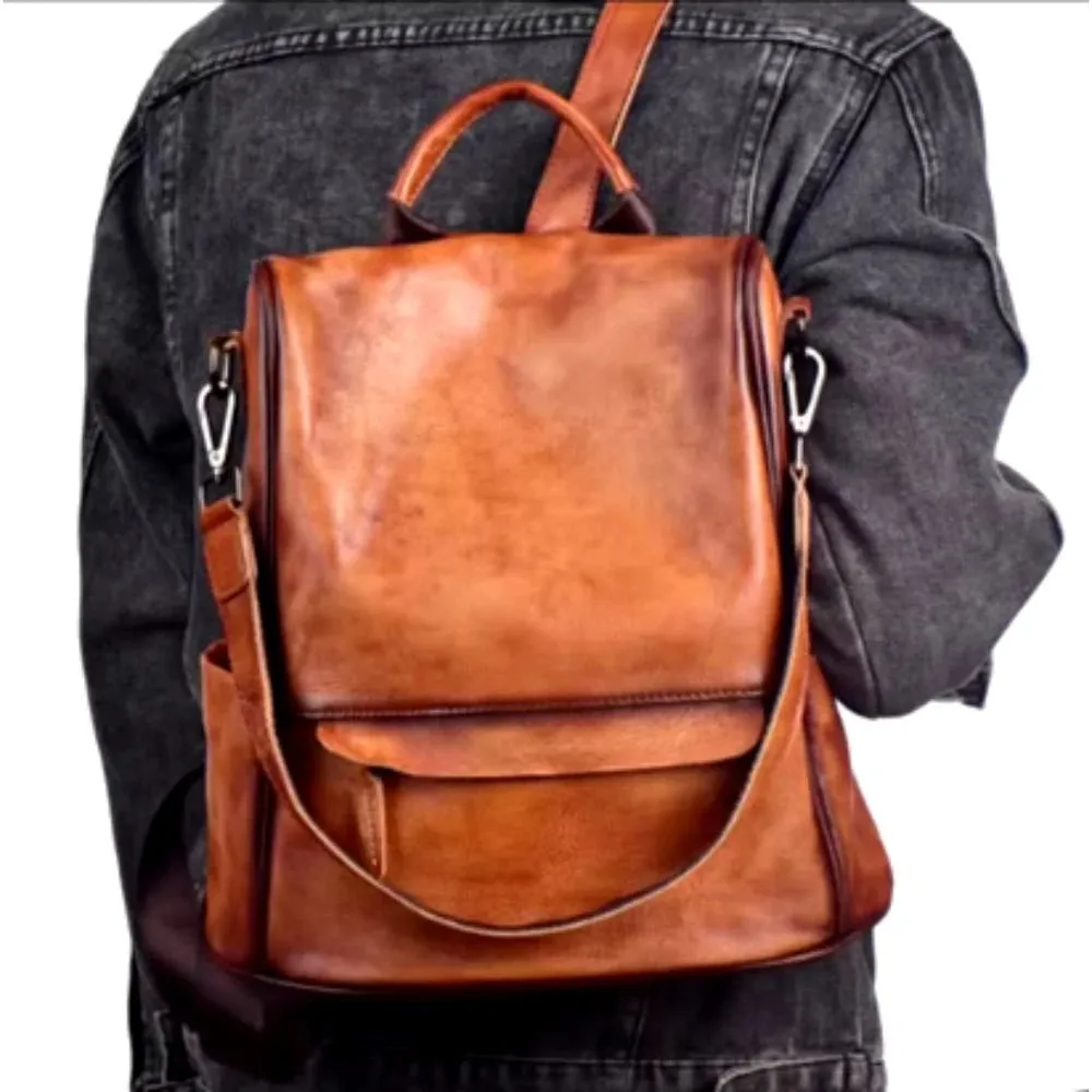 Vintage Style Anti-Theft Leather Backpack