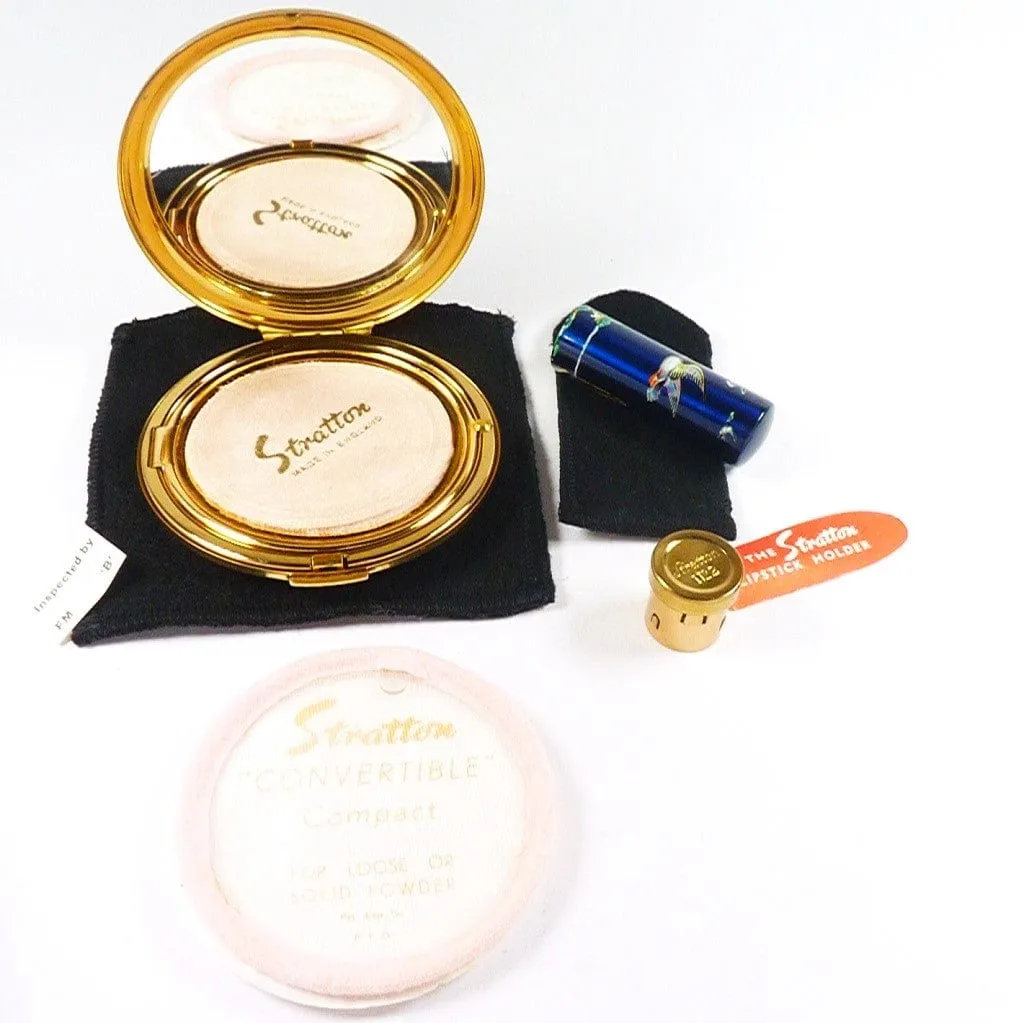 Vintage Unused Stratton Flying Ducks Compact And Lipstick Tube Set 1960s