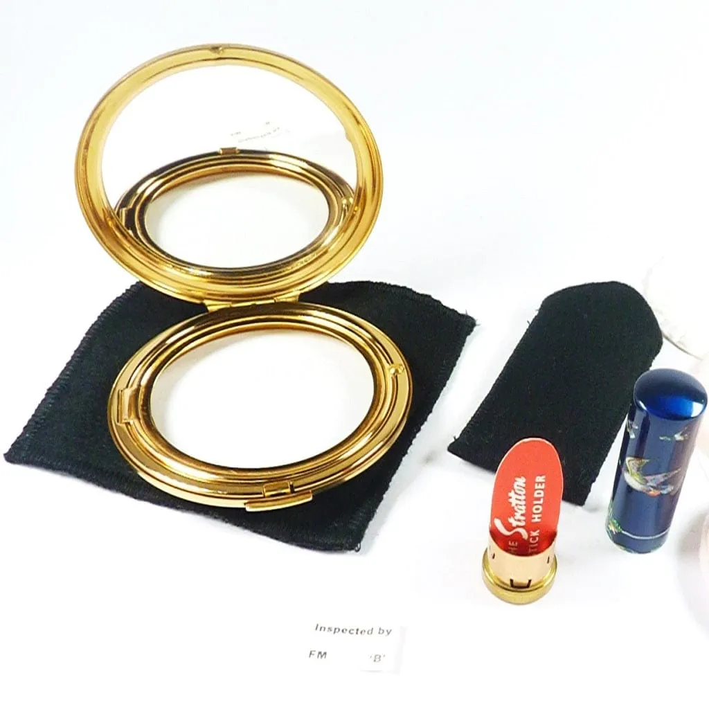 Vintage Unused Stratton Flying Ducks Compact And Lipstick Tube Set 1960s