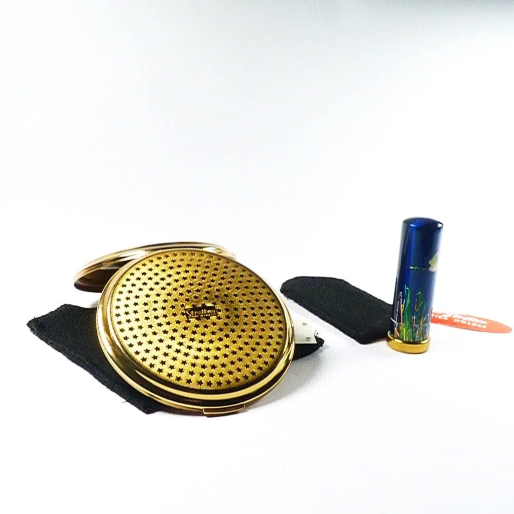 Vintage Unused Stratton Flying Ducks Compact And Lipstick Tube Set 1960s