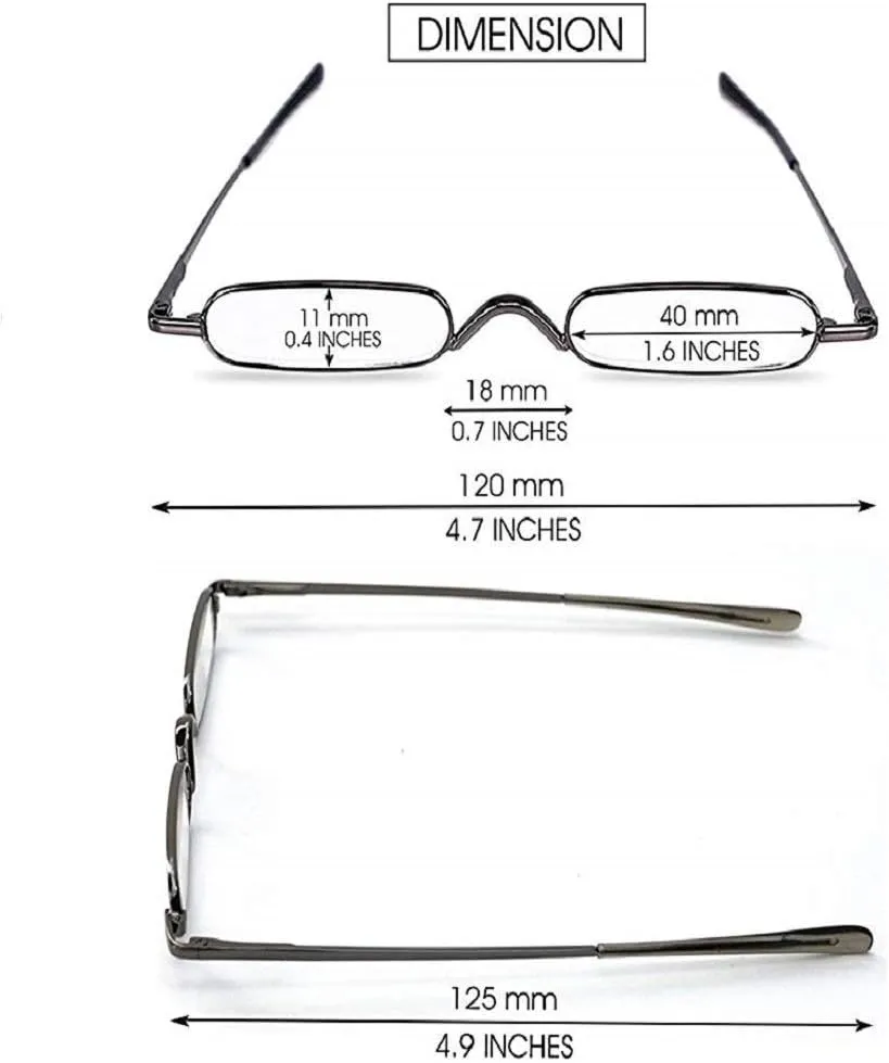 Viseng 3 pairs Slim Mini Metal Reading Glasses Compact Lightweight Portable Readers with Glasses Case for Reading Case  3.5