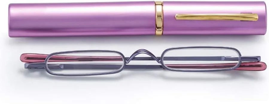 Viseng 3 pairs Slim Mini Metal Reading Glasses Compact Lightweight Portable Readers with Glasses Case for Reading Case  3.5