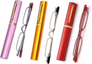 Viseng 3 pairs Slim Mini Metal Reading Glasses Compact Lightweight Portable Readers with Glasses Case for Reading Case  3.5